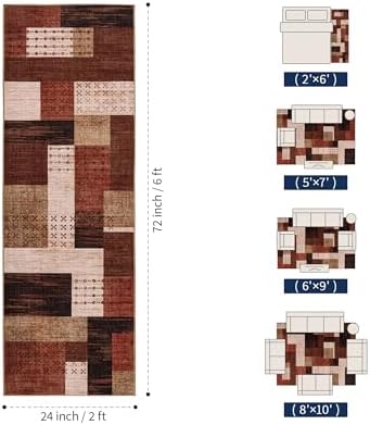 YIHOUSE 2x6 Kitchen Runner Rug Non Slip Washable, Geometric Patchwork Rug - Image 2