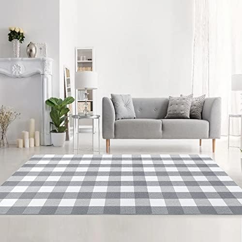 MUBIN Cotton Buffalo Plaid Rug, Washable Large Doormat Hand-Woven Foldable Area - Image 5