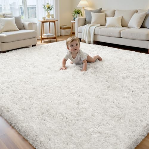 8x10 White Fluffy Fuzzy Shag Area Rug by Yidanamy