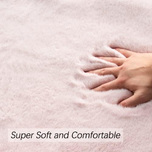 ORINOVA Pink Fluffy Shag Carpet Faux Bunny Washable Plush Fur Area Rugs - Image 5