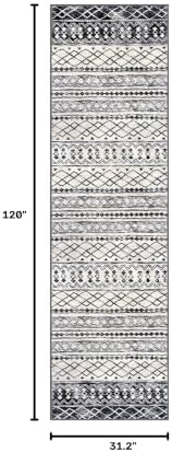 KUTA Moroccan Boho Geometric Washable Runner Rug 2.6x10 Black Navy Blue - Image 2
