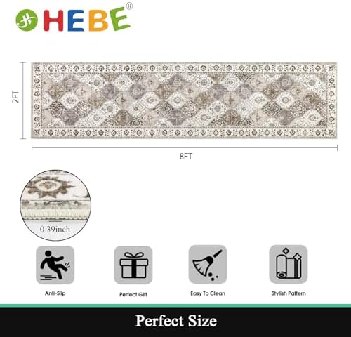 HEBE Hallway Runner Rug 2'x8', Washable Non Slip Kitchen Rug Runner - Image 2