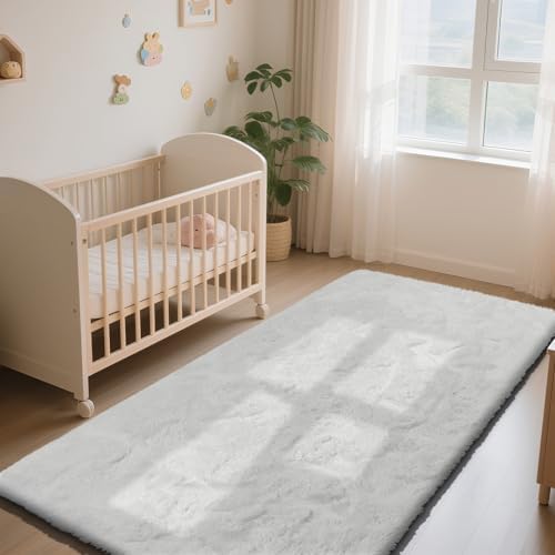 White 2x8 Area Rugs for Bedroom, Fluffy Shag Rug Small Rug Bedside Carpet - Image 4