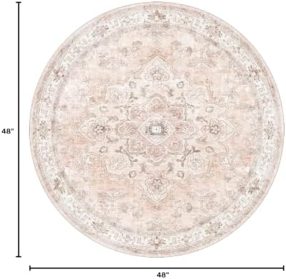 CAPALOCA Round 4ft Washable Nursery Girls Low Pile Area Rug Pink - Image 2