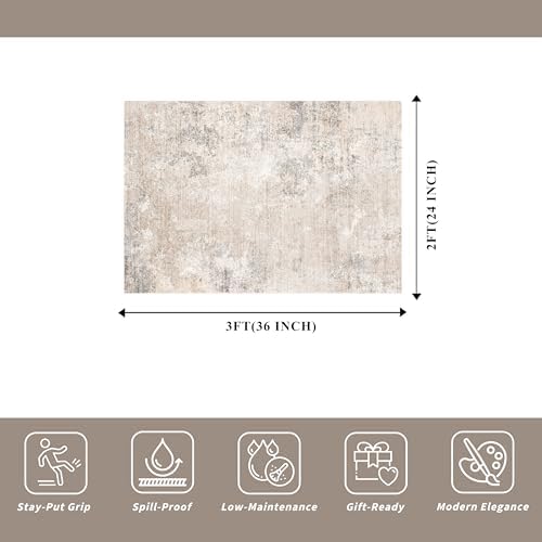 2x3 Washable Non-Slip Rug – Modern Abstract Neutral Small Throw Area Rug - Image 2