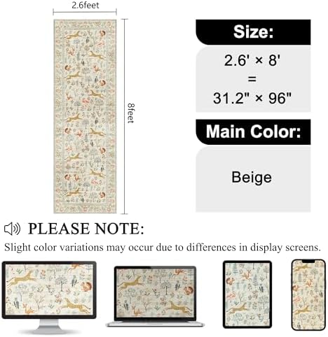 DUKINO 2.6x8 Rug for Hallway, Washable Kitchen Runner Rug Non Slip - Image 2