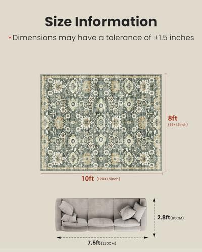 Amada 8x10 Washable Area Rug for Living Room, Vintage Pattern - Image 2