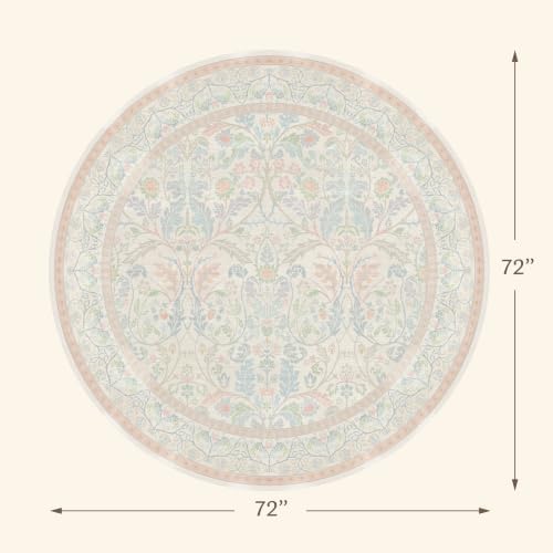 Pink and Blue 6ft Round Washable Nursery Rug, Non Slip Soft Low Pile Circle - Image 2