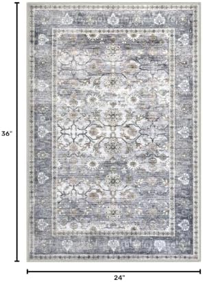 KUTA Vintage 2x3 Entryway Rug, Washable Small Area Rug Grey Blue - Image 2