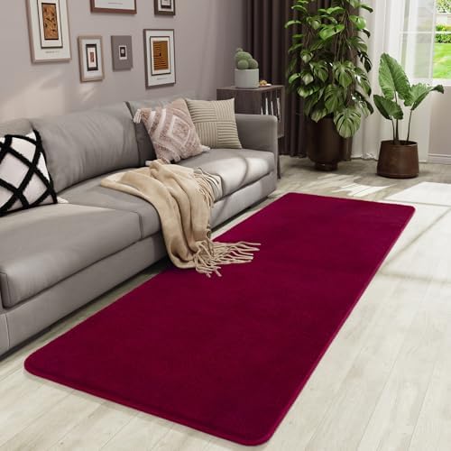BENRON Soft Runner Rugs for Bedroom Hallway 2x6 Wine Red, Non Slip Washable - Image 6