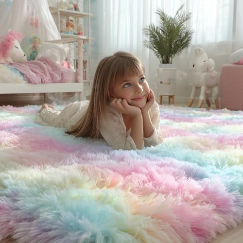 Pastel 8x10 Rainbow Large Area Rugs, Plush Vibrant Carpets - Image 2