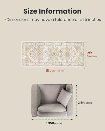 Amada 2x5 Washable Runner Rug for Kitchen, Vintage Pattern - Image 2
