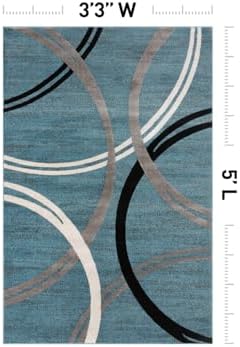 Rugshop Wavy Circles Modern Fade-Resistant Area Rug Blue 3'3" x 5' - Image 2