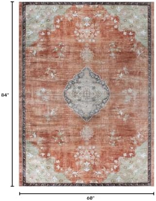 Non Slip Area Rugs 5x7 Boho Medallion Floral Non Skid Rubber Backing Easy Silk - Image 2