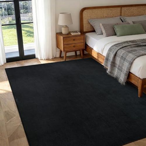 4x6 Pure Black Area Rug Non-Slip Washable Soft Thin - Image 2