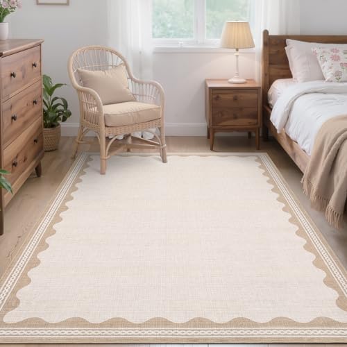 Garvee Modern Bordered Rugs for Living Room 8x10 Large Washable Rug Beige - Image 7