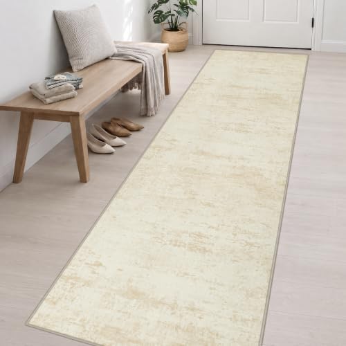 3x14 Washable Runner Rug：Modern Abstract Kitchen Soft Carpet Beige - Image 3