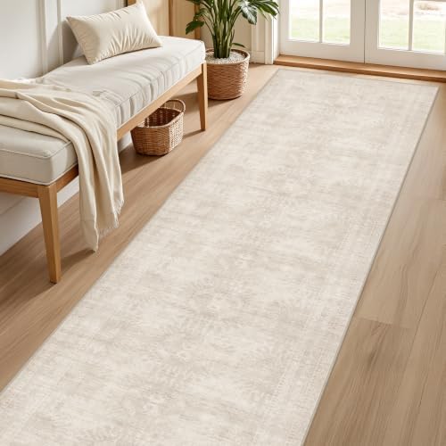 3x14 Hallway Washable Runner Rug: Neutral Kitchen Carpet Beige - Image 2