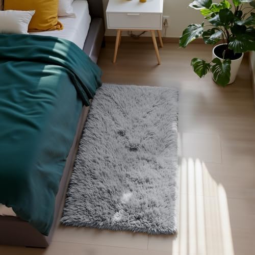 Light Grey 2x4 Area Rugs for Bedroom, Fluffy Rug Small Rug Bedside Carpet by Yongyangjuxi