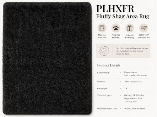 PLHXFR 9x12 Area Rugs Living Room: Fluffy Bedroom Rug Shag Carpet Black - Image 4