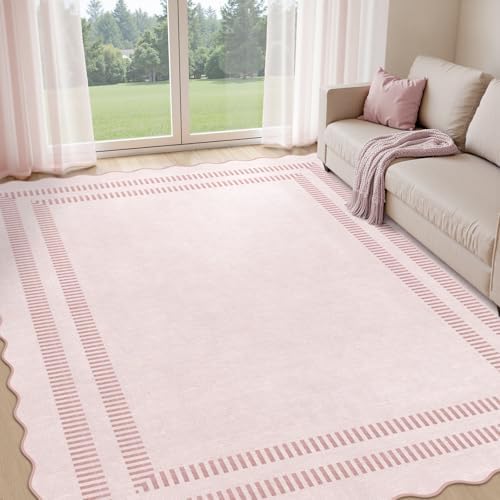 Pink Rugs for Living Room 8x10, Solid Machine Washable Area Rugs for Bedroom by LORWER