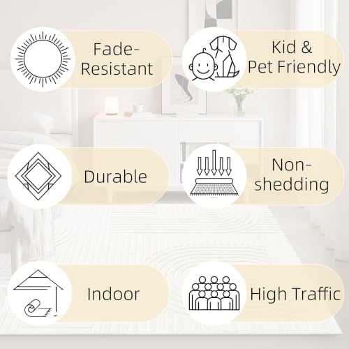 Beige Solid Area Rug 6x9, Washable Rugs - Image 4