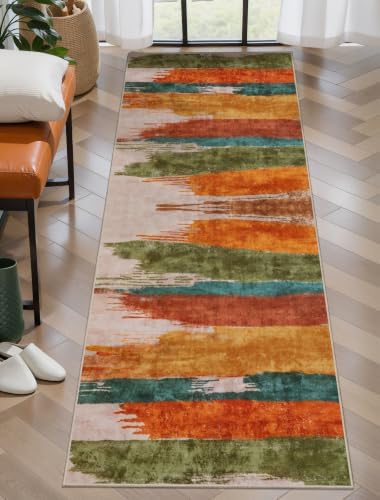Ciicool 2x6 Runner Rug for Hallway Kitchen, Modern Abstract Washable Orange by CIICOOLHomeDeco