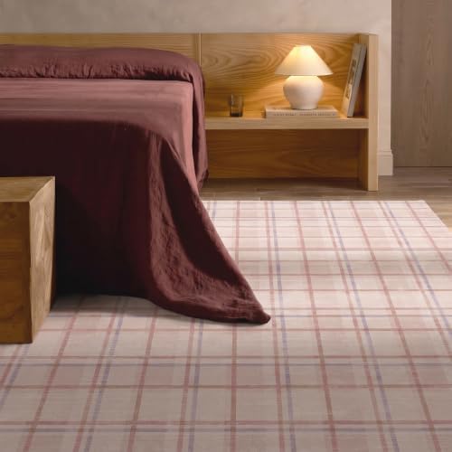 Pink Checkered 5x7 Area Rugs Washable Non-Slip by LULLOSA
