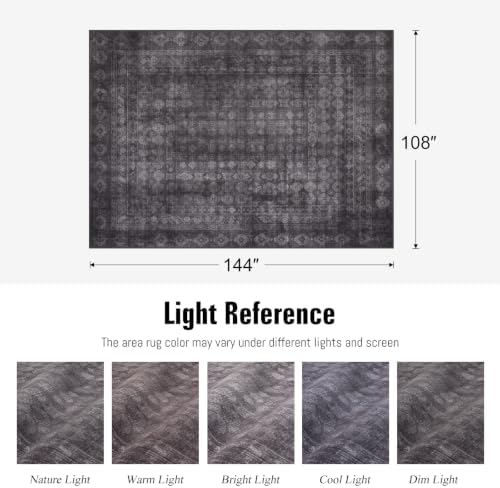Washable Area Rug 9x12, Large Boho Living Room Rug, Dark Grey - Image 2