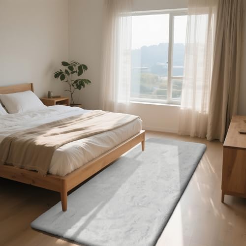 White 2x8 Area Rugs for Bedroom, Fluffy Shag Rug Small Rug Bedside Carpet - Image 2