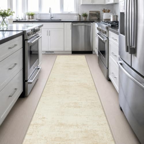 3x14 Washable Runner Rug：Modern Abstract Kitchen Soft Carpet Beige - Image 5