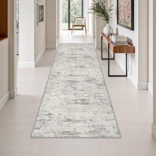3x10 Washable Runner Rug：Modern Abstract Kitchen Soft Carpet Gray by FXRHLP