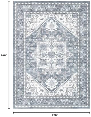 Washable Area Rug-10X14 Vintage Neutral Soft Blue - Image 2