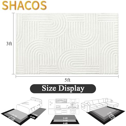 SHACOS Soft Cozy Fluffy Arch Pattern High Low Pile Area Rugs 3'x5' Non Slip - Image 2