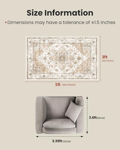 Amada 3x5 Washable Area Rug for Bedroom, Vintage Pattern - Image 2
