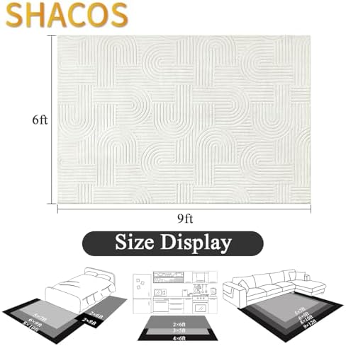 SHACOS Soft Cozy Fluffy Arch Pattern High-Low Pile Area Rugs 6'x9' Large Non - Image 2