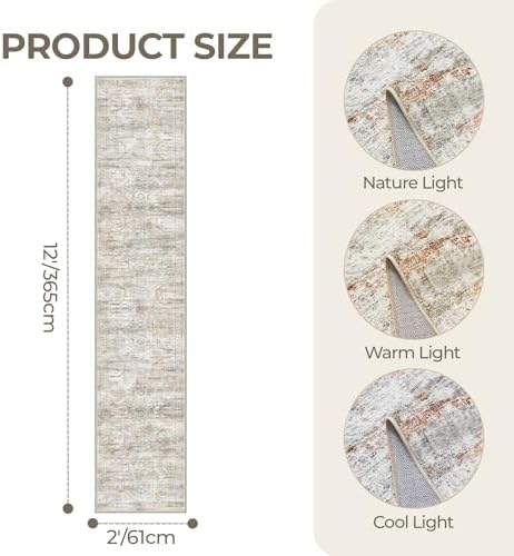 2x12 Runner Rug Non Slip, Washable Hallway Runner Rug - Image 2