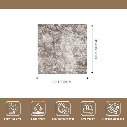 10x10 Square Living Room Area Rug – Washable Non-Slip Modern Large Rug - Image 2