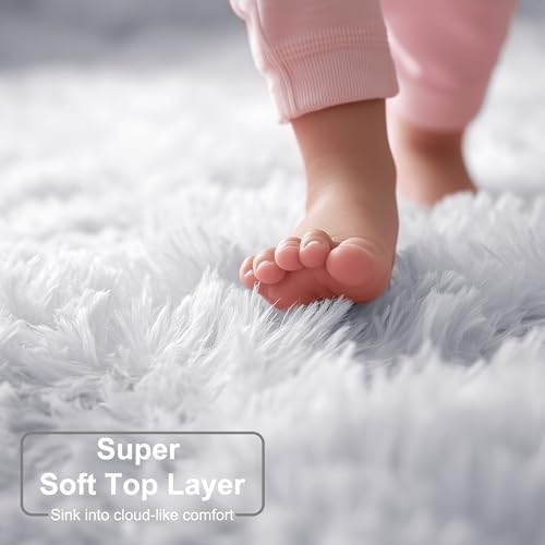 Amdrebio White Fuzzy Round Area Rug 5Ft - Image 4