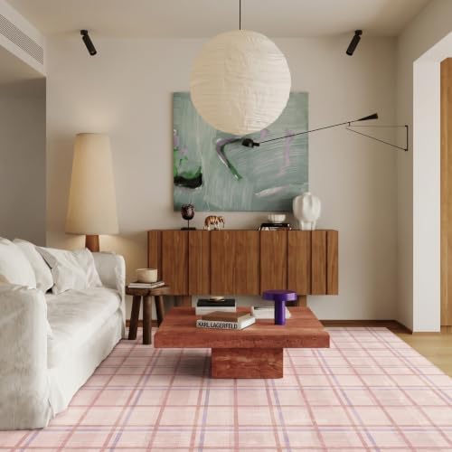 Pink Checkered 5x7 Area Rugs Washable Non-Slip - Image 2