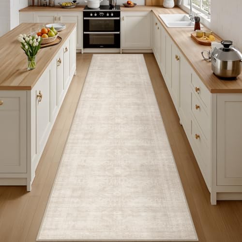 3x14 Hallway Washable Runner Rug: Neutral Kitchen Carpet Beige by Luxturiy