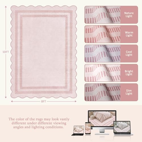 Pink Rugs for Living Room 8x10, Solid Machine Washable Area Rugs for Bedroom - Image 2