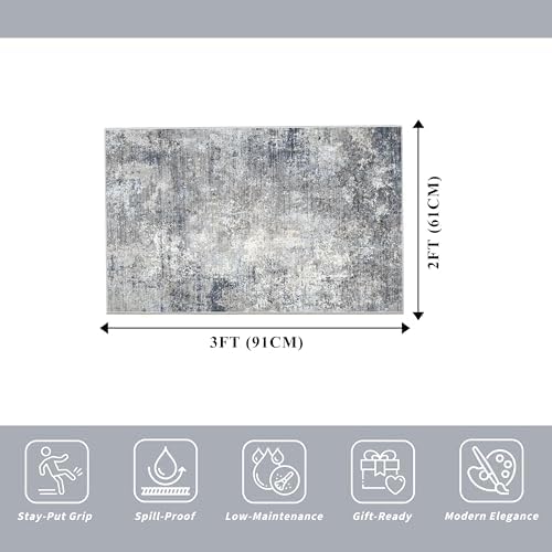2x3 Washable Non-Slip Rug – Modern Abstract Neutral Small Throw Area Rug - Image 2