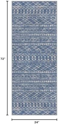 KUTA 2x6 Washable Runners for Hallways Blue Beige Moroccan Boho - Image 2