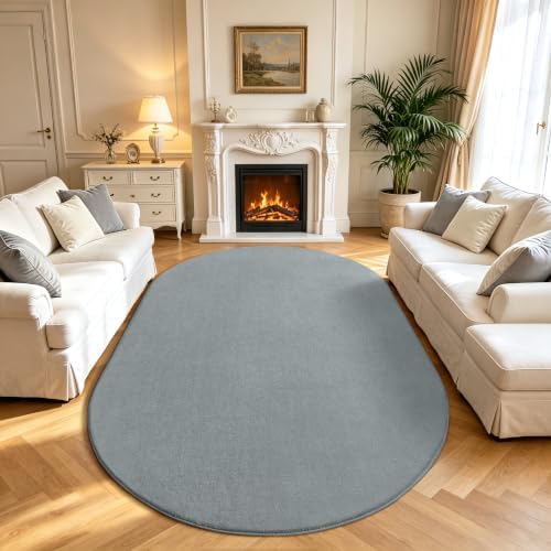 LOCHAS Soft Oval Rug 5x8, Washable Grey Area Rugs - Image 7