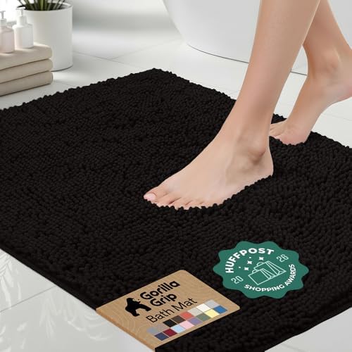 GORILLA GRIP Bath Rug Mat for Bathroom, Absorbent Chenille, 70x24 Black by GorillaGrip