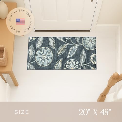 Maples Rugs Reggie Bohemian Floral Print Runner Rug, Persian Blue - Image 4