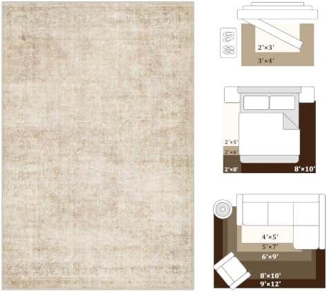 8x10 Washable Beige Neutral Vintage Distressed Area Rug - Image 2