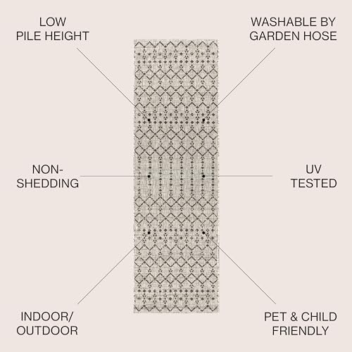 JONATHAN Y Moroccan Geometric Indoor Outdoor Runner Rug 2X8 Light Gray/Black - Image 2