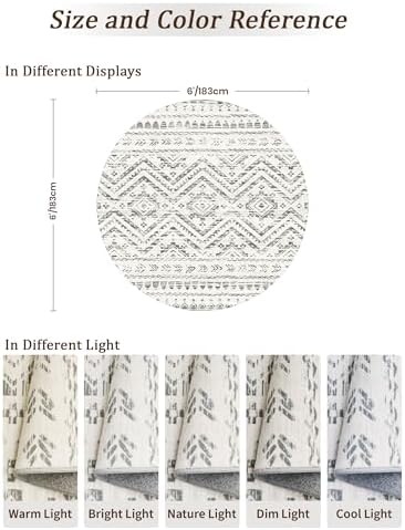 Miukiki Round Rugs 6ft for Living Room Moroccan Washable Circle Rug Grey - Image 2